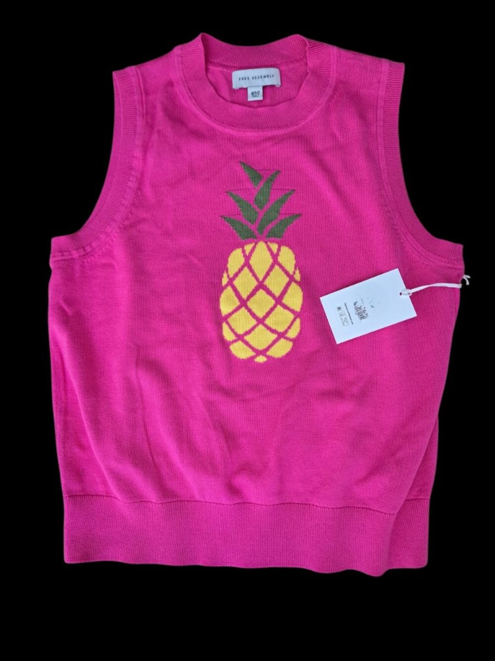 Free Assembly Women Pink Knit Sweater Vest Top Novelty Cotton Travel Tropical M